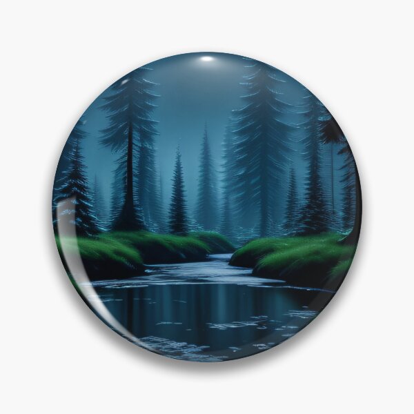 Item preview, Bosque verde nevado con río frío y luz de luna designed and sold by PosterPalace.