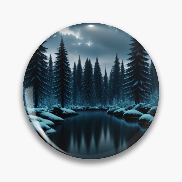 Item preview, Snow forest with cold river and frozen stones with clouds designed and sold by PosterPalace.