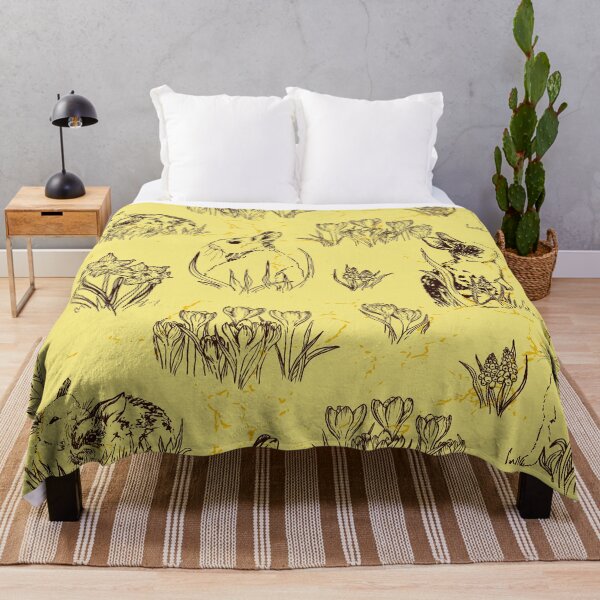 Item preview, Cute Bunnies and Flowers Easter Toile de Jouy with Daffodils, Crocus, and Muscari - Yellow and Sepia designed and sold by Valerie Englehart.