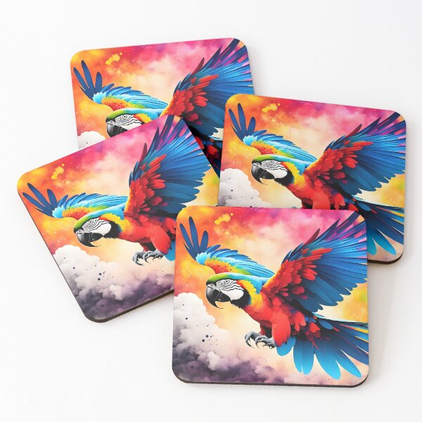 Item preview, A macaw macao flies in front of a color explosion, splash art designed and sold by LordFalcon.