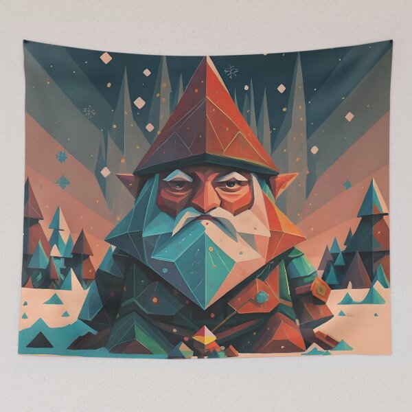 Item preview, Abstract Winter Red Geometric Gnome designed and sold by DragonRealms.