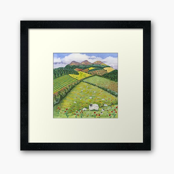 The Eildon Hills in Spring (watercolour and mixed media on paper) Framed Art Print