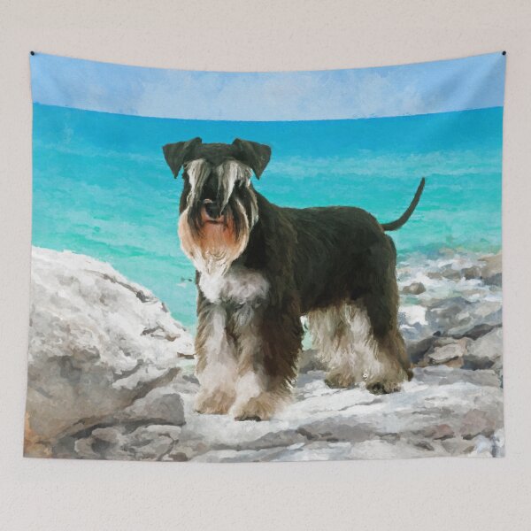 Item preview, Miniature Schnauzer on the beach Watercolor designed and sold by k9printart.