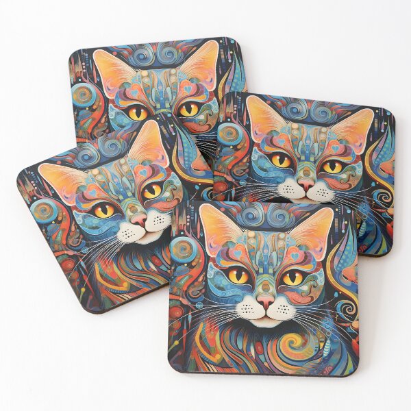 Item preview, vibrant psychedelic abstract cat print designed and sold by dcrc.