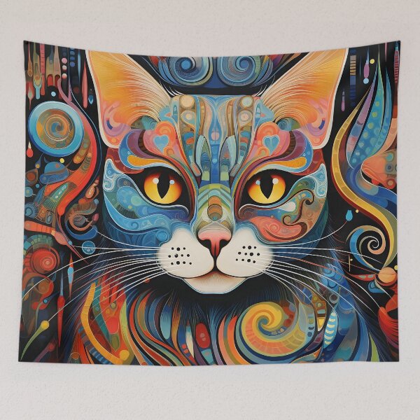 Item preview, vibrant psychedelic abstract cat print designed and sold by dcrc.