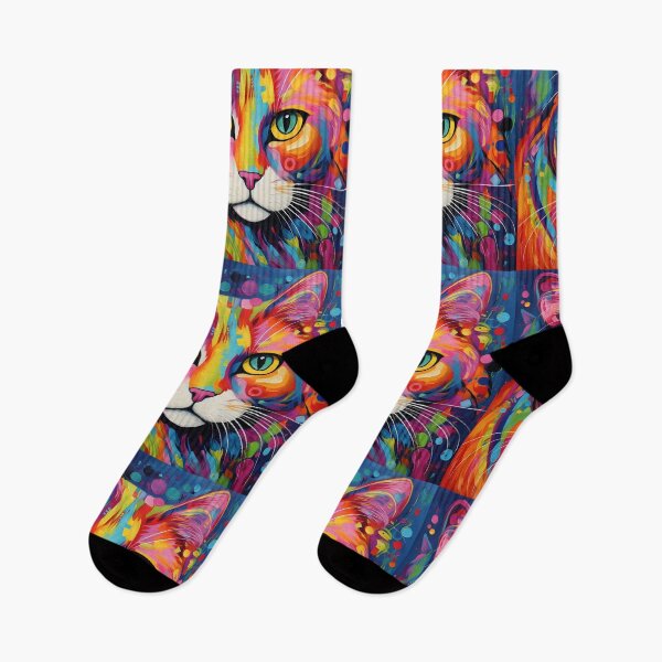 Item preview, vibrant psychedelic abstract cat print designed and sold by dcrc.
