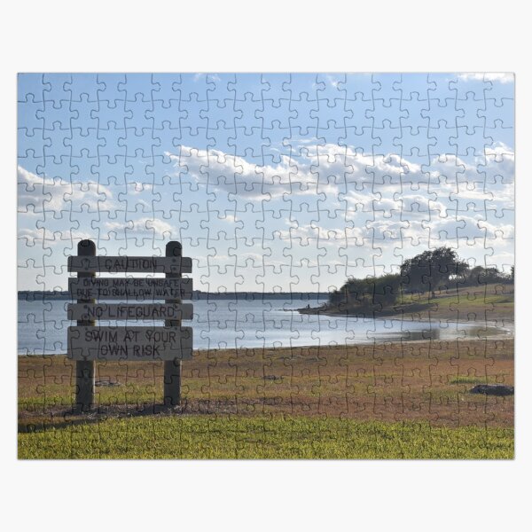Swim at Your Own Risk Lakeside Warnings in CA Photography Puzzle Jigsaw Puzzle