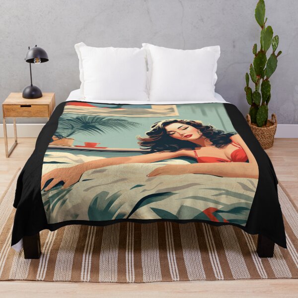 Vista previa del artículo con la obra « Bikini - Chica introvertida en bikini rojo acostada en la cama», diseñado y vendido por LoveandNature.
