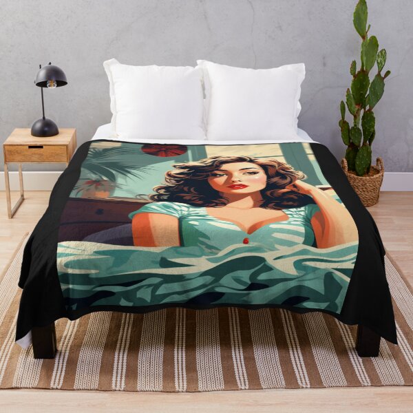 Vista previa del artículo con la obra « Bikini - Modelo introvertida de bikini azul acostada en la cama», diseñado y vendido por LoveandNature.