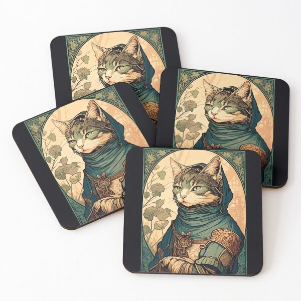 Item preview, Art Nouveau Cat Medieval Knight Robin Hood designed and sold by entwithanaxe.