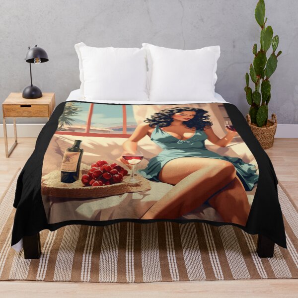 Vista previa del artículo con la obra « Bikini - Chica introvertida con tops azules bebiendo vino», diseñado y vendido por LoveandNature.