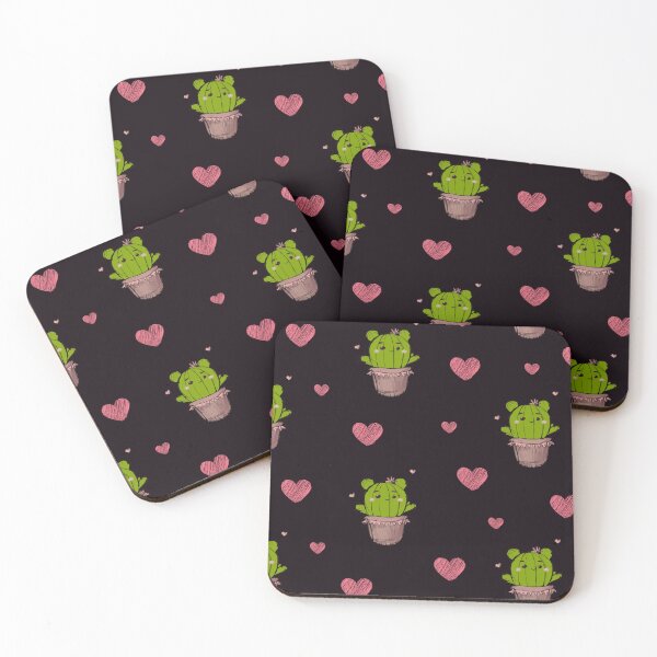 Item preview, cute cactus and love in black theme pattern-funny cute art print design designed and sold by HoneyBlizz.