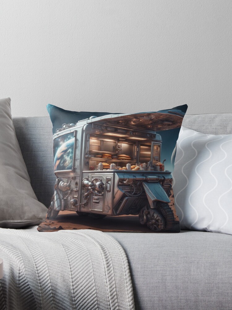 Thumbnail 1 of 4, Pillow, FoodTruck on a distant Planet designed and sold by LenCarol.