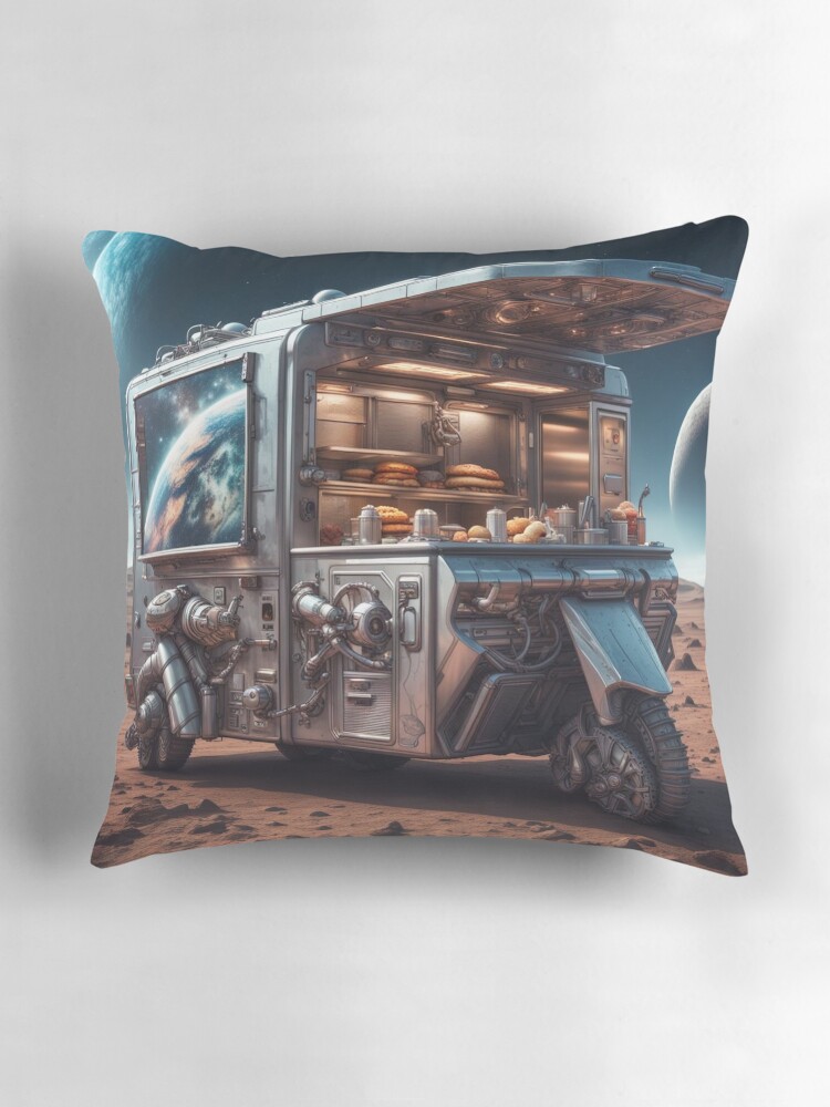 Thumbnail 3 of 4, Pillow, FoodTruck on a distant Planet designed and sold by LenCarol.
