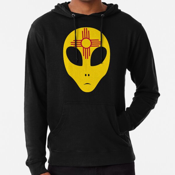 Alien Head - New Mexico Flag - Zia Sun - UFO Hunter Lightweight Hoodie