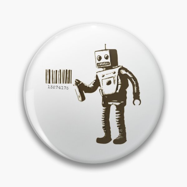 Item preview, Banksy smiling Robot and barcodes Better Out Than In New York City residency black and white HD HIGHT QUALITY ONLINE STORE designed and sold by QuirkByLgnatius.