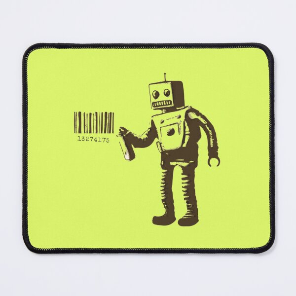 Item preview, Banksy smiling Robot and barcodes Better Out Than In New York City residency black and white HD HIGHT QUALITY ONLINE STORE designed and sold by QuirkByLgnatius.