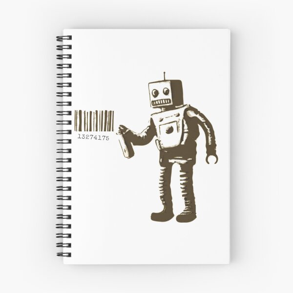 Item preview, Banksy smiling Robot and barcodes Better Out Than In New York City residency black and white HD HIGHT QUALITY ONLINE STORE designed and sold by QuirkByLgnatius.