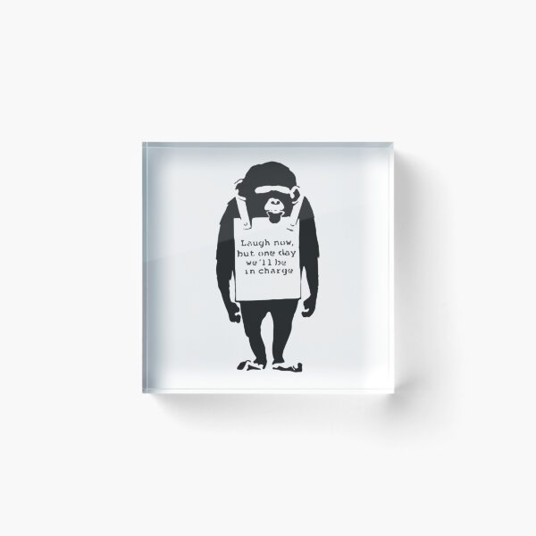 Item preview, Banksy Quote Monkey Chimpanze Laugh Now, but one day we'll be in charge Graffiti Street art with Banksy signature  designed and sold by QuirkByLgnatius.