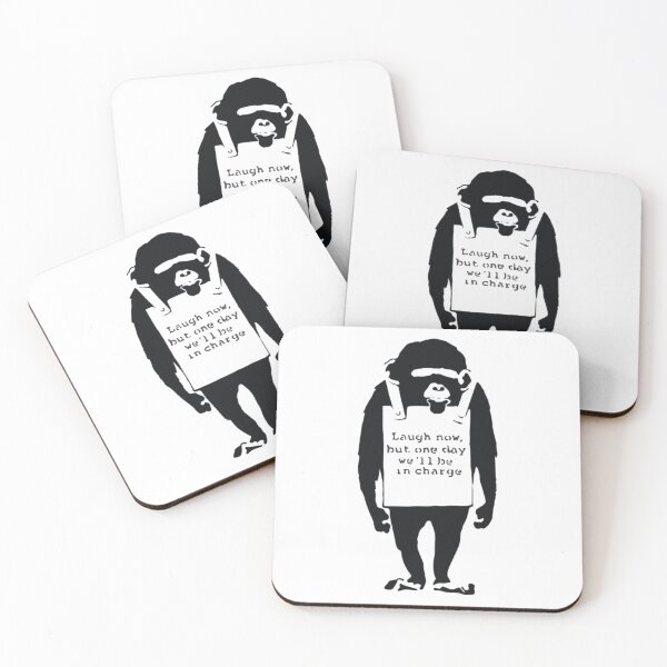 Item preview, Banksy Quote Monkey Chimpanze Laugh Now, but one day we'll be in charge Graffiti Street art with Banksy signature  designed and sold by QuirkByLgnatius.
