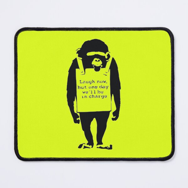 Item preview, Banksy Quote Monkey Chimpanze Laugh Now, but one day we'll be in charge Graffiti Street art with Banksy signature designed and sold by QuirkByLgnatius.