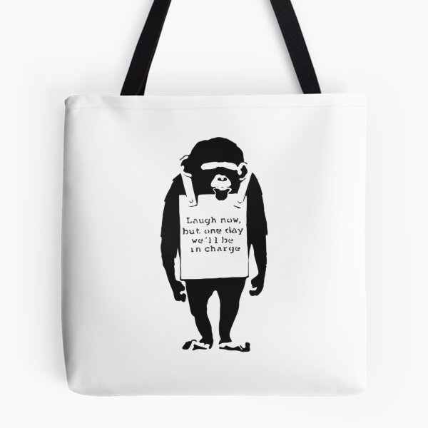 Item preview, Banksy Quote Monkey Chimpanze Laugh Now, but one day we'll be in charge Graffiti Street art with Banksy signature  designed and sold by QuirkByLgnatius.