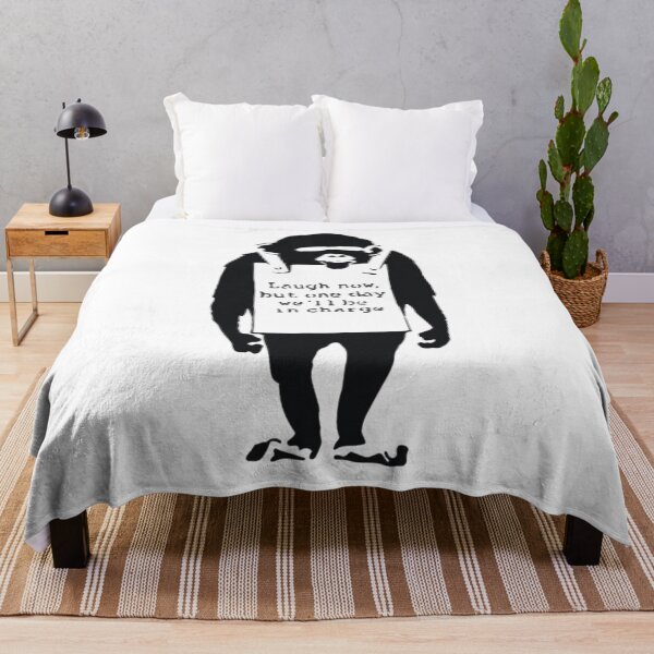 Item preview, Banksy Quote Monkey Chimpanze Laugh Now, but one day we'll be in charge Graffiti Street art with Banksy signature  designed and sold by QuirkByLgnatius.