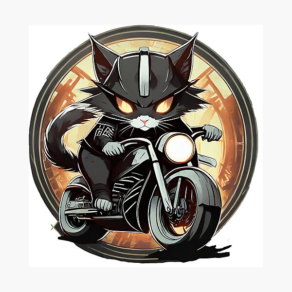 Item preview, Black Samurai Kitten riding a Motorcylce designed and sold by BADESIGNZZ.