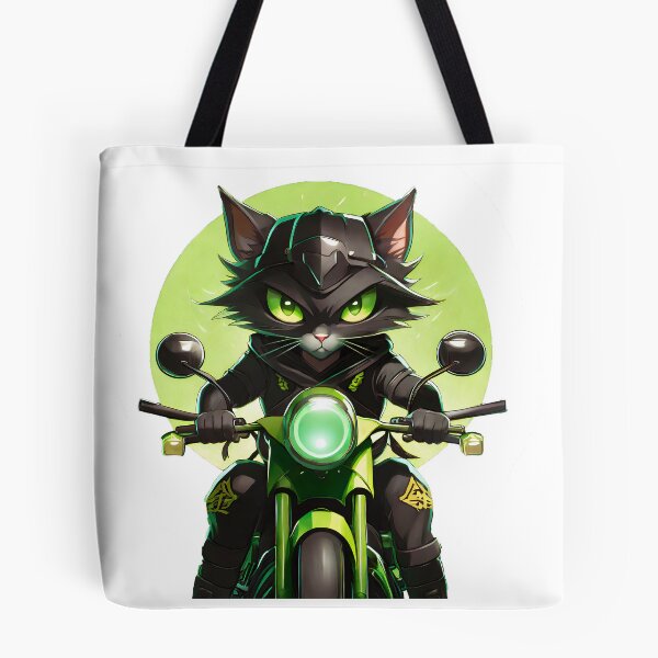 Item preview, Gatito samurái verde corriendo en una motocicleta designed and sold by BADESIGNZZ.