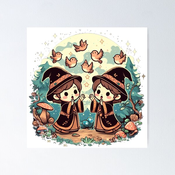 Item preview, Twin Druids Calling Forth Birds From The Forest In A Starry Night designed and sold by İlker Berk Ergan.