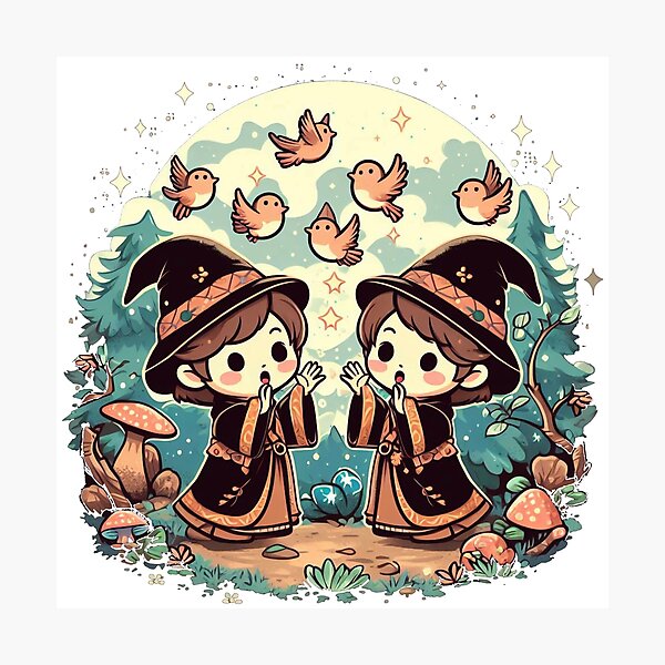 Item preview, Twin Druids Calling Forth Birds From The Forest In A Starry Night designed and sold by İlker Berk Ergan.
