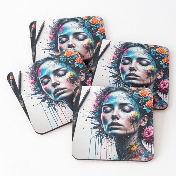Item preview, Female face with flowers in hair and pens designed and sold by bravomodels.