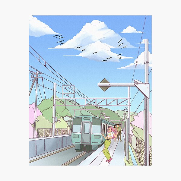 Artikelvorschau, Anime-Mädchen am Bahnhof entworfen und verkauft von Funwaytrend.