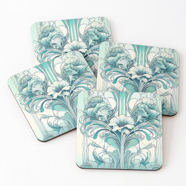 Artikelvorschau, Ein aquafarbenes Jugendstil-Design mit Blumen. entworfen und verkauft von niceone28.