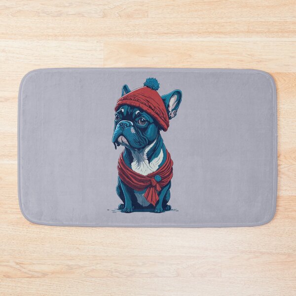 Item preview, Frenchie's Winter Chic: French Bulldog in Hat and Red Scarf designed and sold by cutie1pie1dogs.