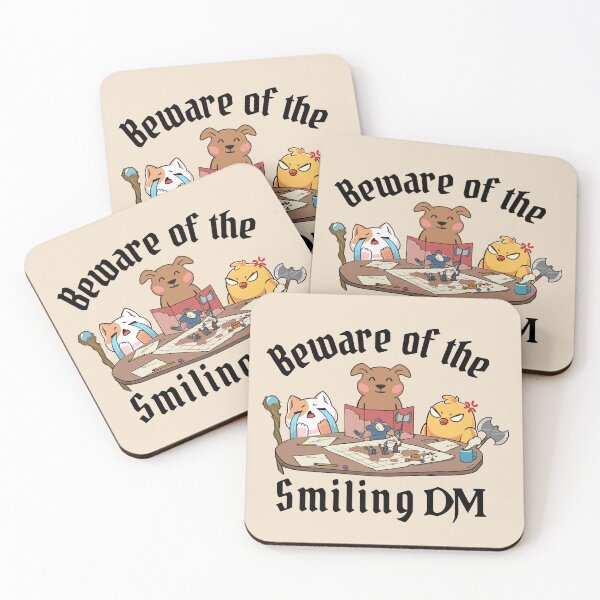 Item preview, PETS PLAYING DUNGEONS AND DRAGONS, Funny Beware of the Smiling Dm, with cat, dog and chick designed and sold by DungeonAtelier.