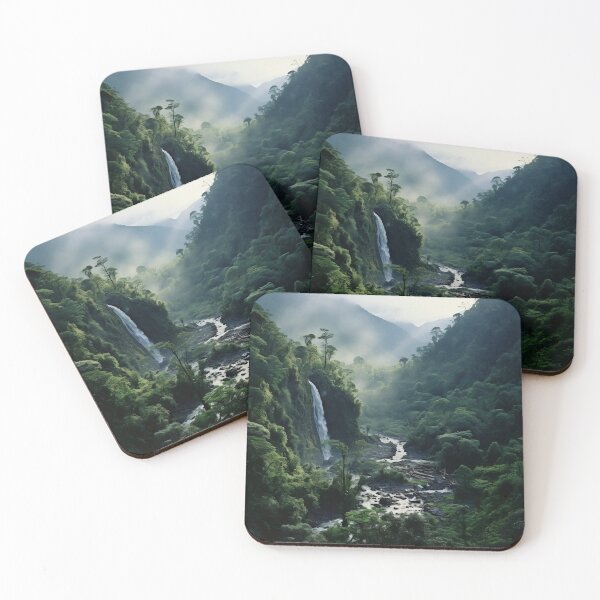 Item preview, Misty forest with waterfalls in fog long exposure - Landscape photography designed and sold by TheArtistOf2022.