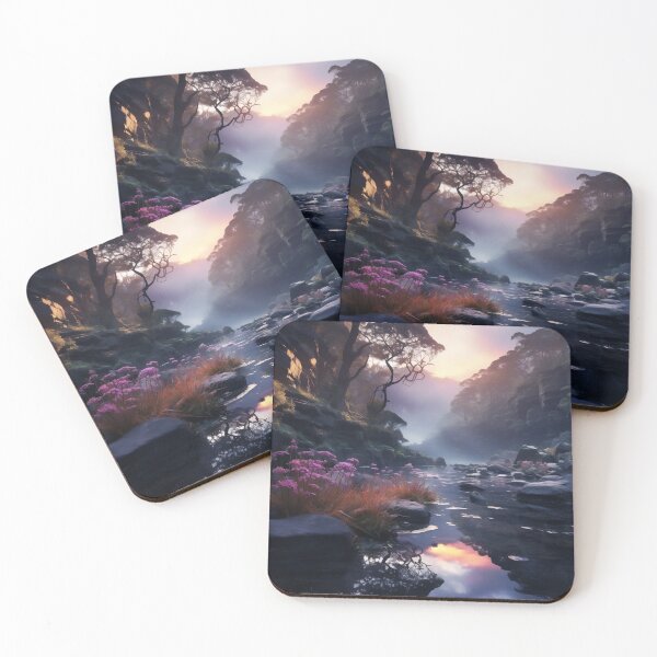 Item preview, Misty forest with river at sunset long exposure - Landscape photography designed and sold by TheArtistOf2022.