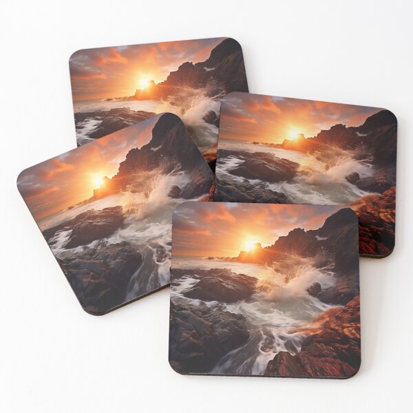 Item preview, Rocky beach at sunset in long exposure - Landscape photography designed and sold by TheArtistOf2022.