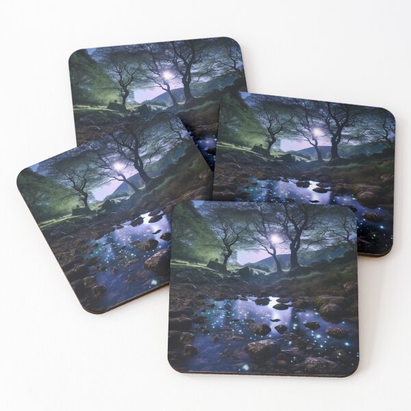 Item preview, Forest landscape and river with night sky in long exposure - Landscape photography designed and sold by TheArtistOf2022.