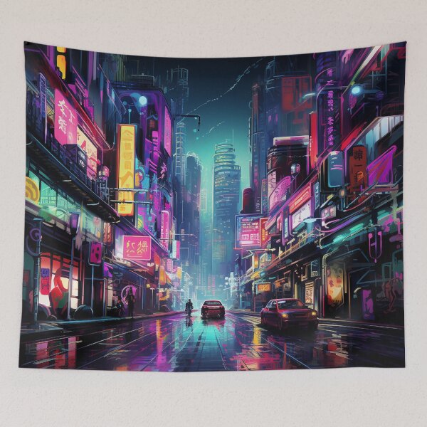 Item preview, Neon Cyberpunk Tokyo Street Unleashed at Night designed and sold by zand-n-zive.