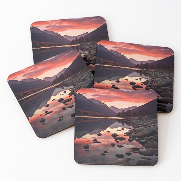 Item preview, Mountain and trees in lake at sunset in long exposure - Landscape photography designed and sold by TheArtistOf2022.