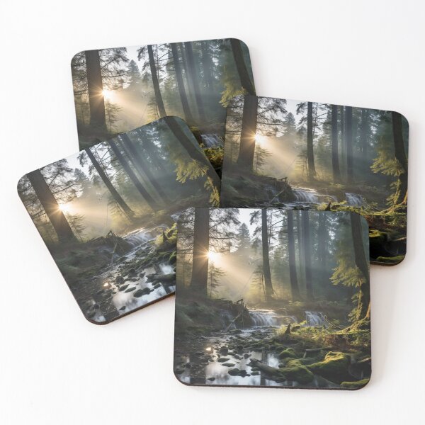 Item preview, Misty forest with river at sunset long exposure - Landscape photography designed and sold by TheArtistOf2022.