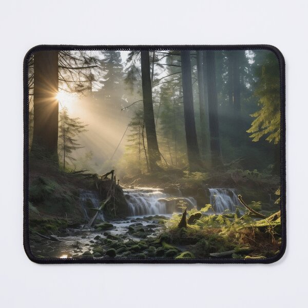 Item preview, Misty forest with river at sunset long exposure - Landscape photography designed and sold by TheArtistOf2022.