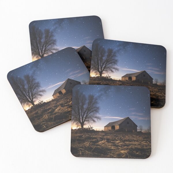 Item preview, Abandoned house in fields at night with starry sky - Landscape photography designed and sold by TheArtistOf2022.