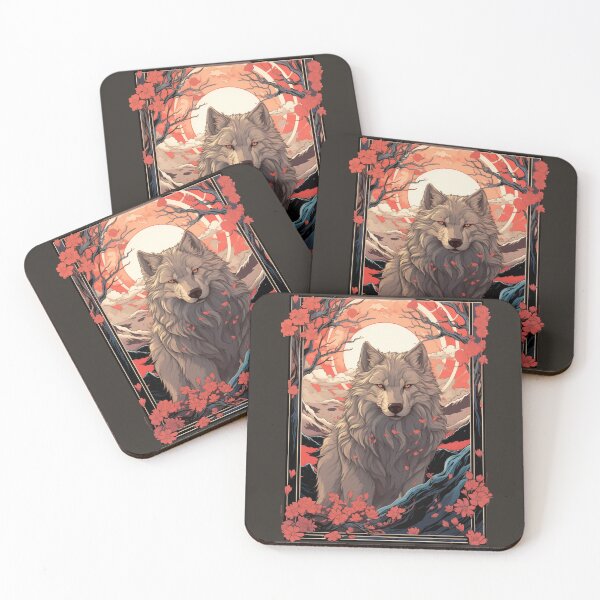 Item preview, Traditional Japanese Ukiyo-e Red White Grey Alpha Wolf designed and sold by ArtstyleAlchemy.