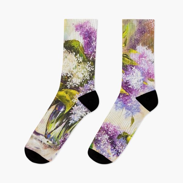 Item preview, Purple and white lilacs in a vase with water, painting designed and sold by clon-dot-net.