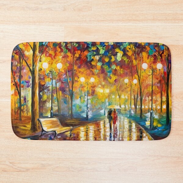 Item preview, Couple in a park ally at night with bright streent lights, reflections on water, and a bench. designed and sold by clon-dot-net.