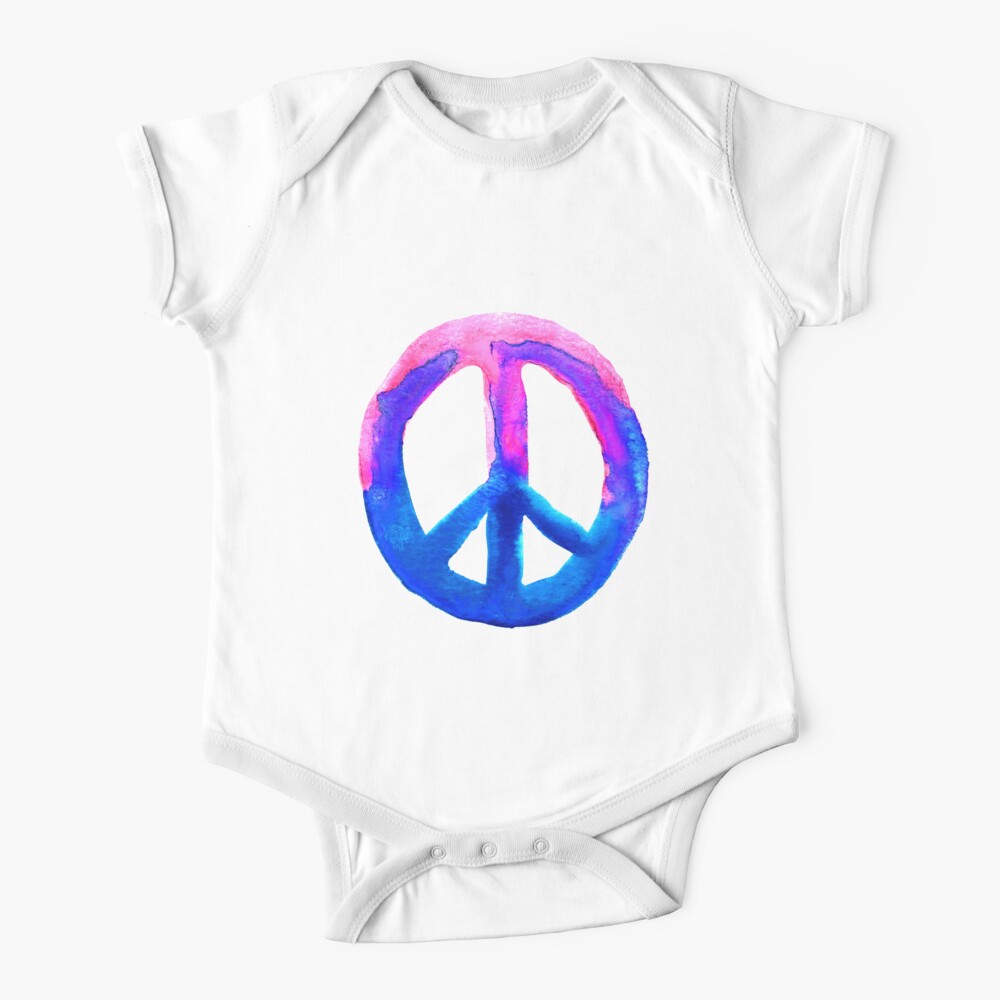 Pink Blue Watercolor Tie Dye Peace Sign Baby One-Piece