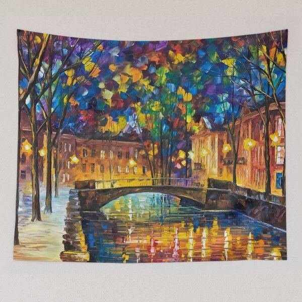 Item preview, City bridge at night under the street light, reflecting in the water of the river designed and sold by clon-dot-net.